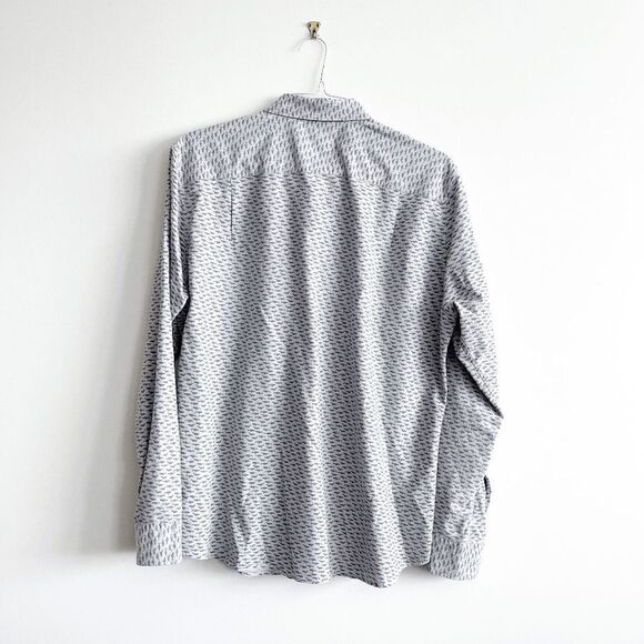American Eagle Mens Button Down Shirt Seriously Soft Shark Print Gray Large - Picture 2 of 8